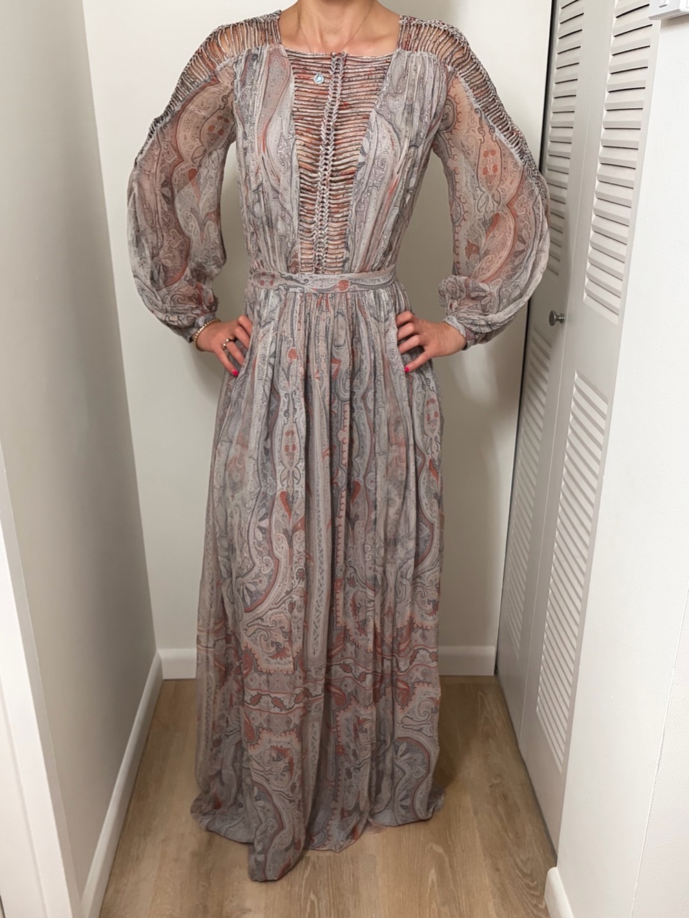 Zimmermann Paisley Maxi Dress in Gray and Dusty Rose - size 1